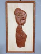 Mid Century Pair of Teak Wall Hangings Teak Framed Lady Figures Retro Chic