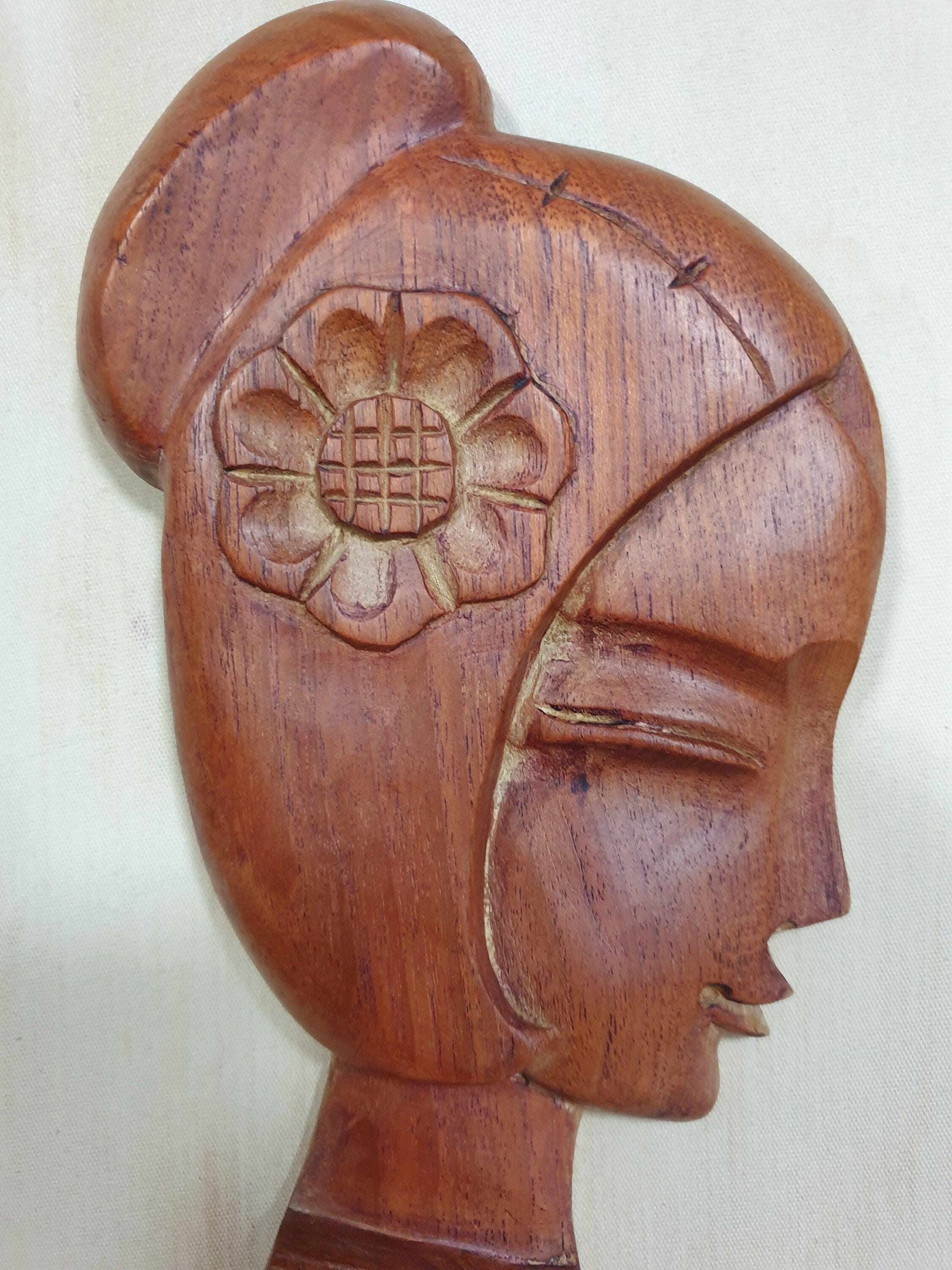 Mid Century Pair of Teak Wall Hangings Teak Framed Lady Figures Retro Chic