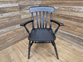 Vintage Country House Midnight Black Painted Lath Back Carver Windsor Chair