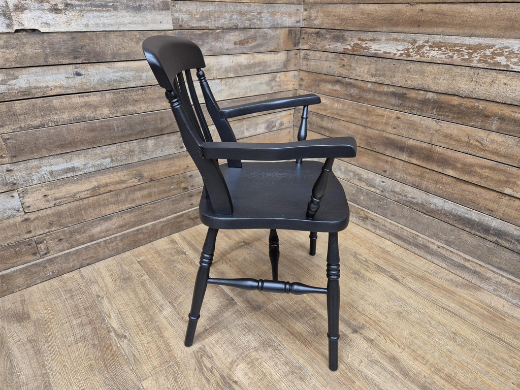 Vintage Country House Midnight Black Painted Lath Back Carver Windsor Chair
