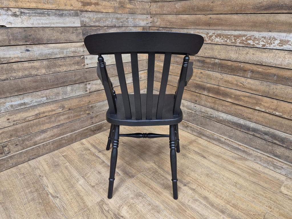 Vintage Country House Midnight Black Painted Lath Back Carver Windsor Chair