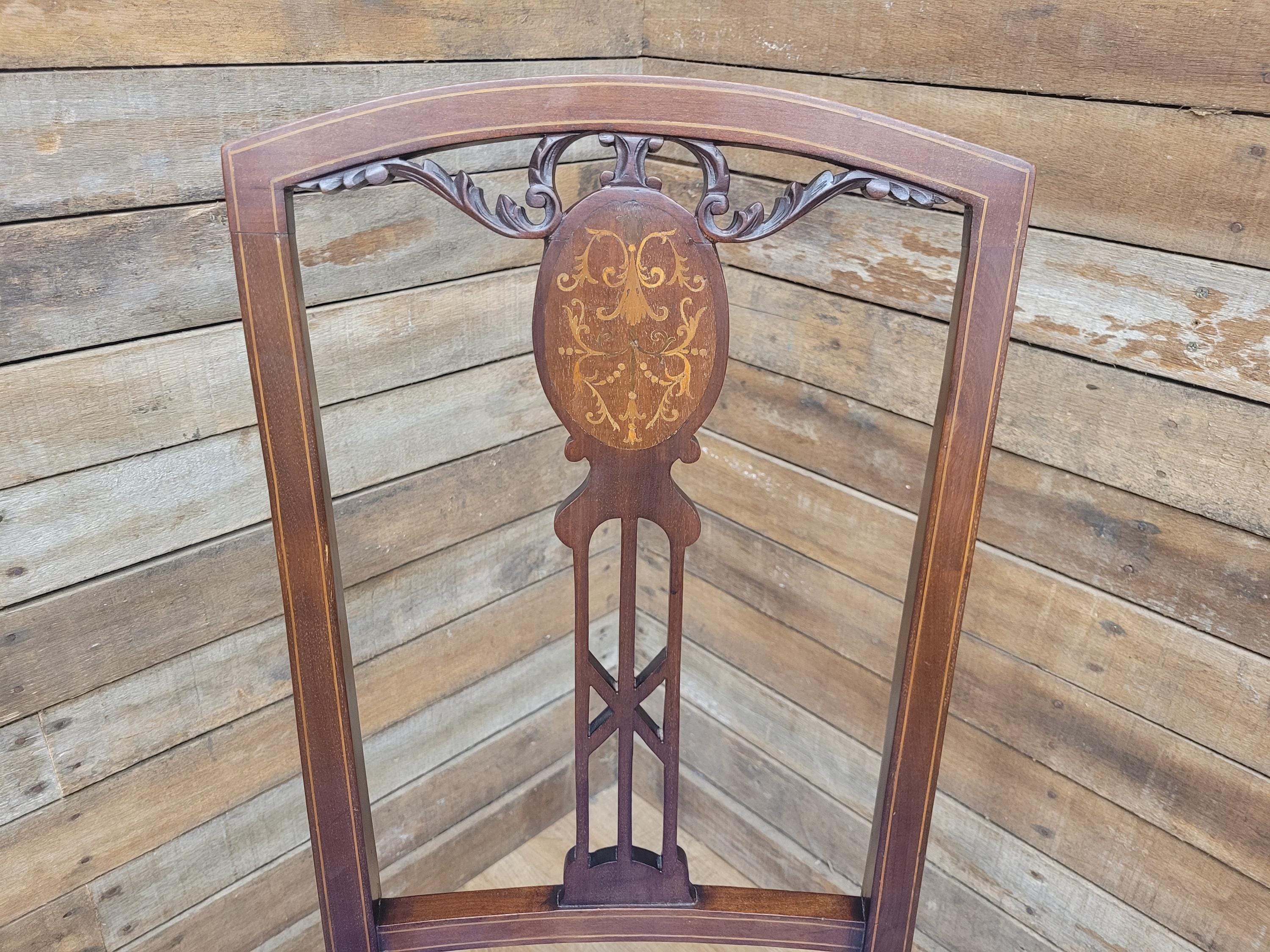 Edwardian Deep Buttoned Seat Inlaid Framed Hall Bedroom Chair William Morris