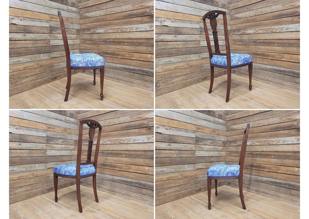 Edwardian Deep Buttoned Seat Inlaid Framed Hall Bedroom Chair William Morris