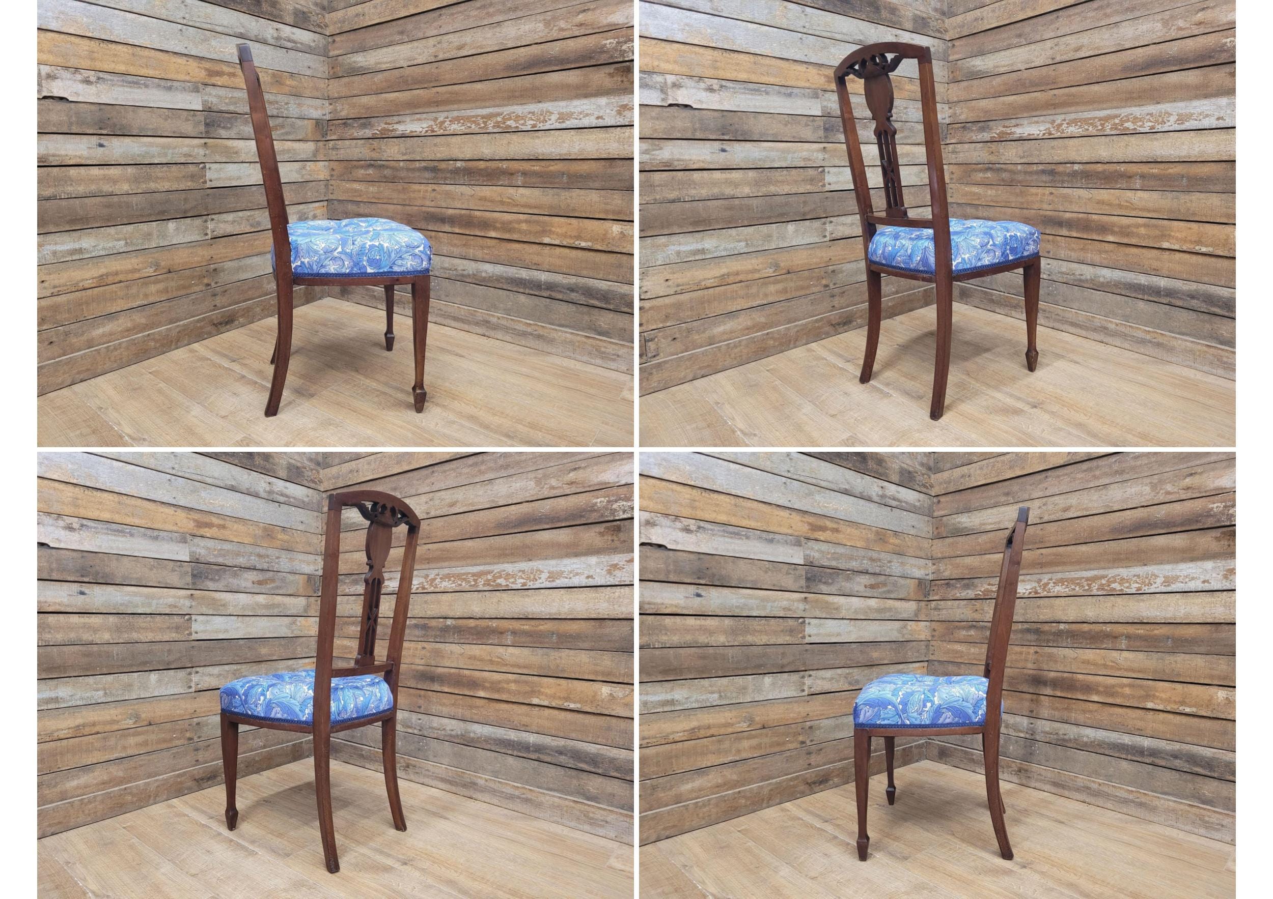 Edwardian Deep Buttoned Seat Inlaid Framed Hall Bedroom Chair William Morris