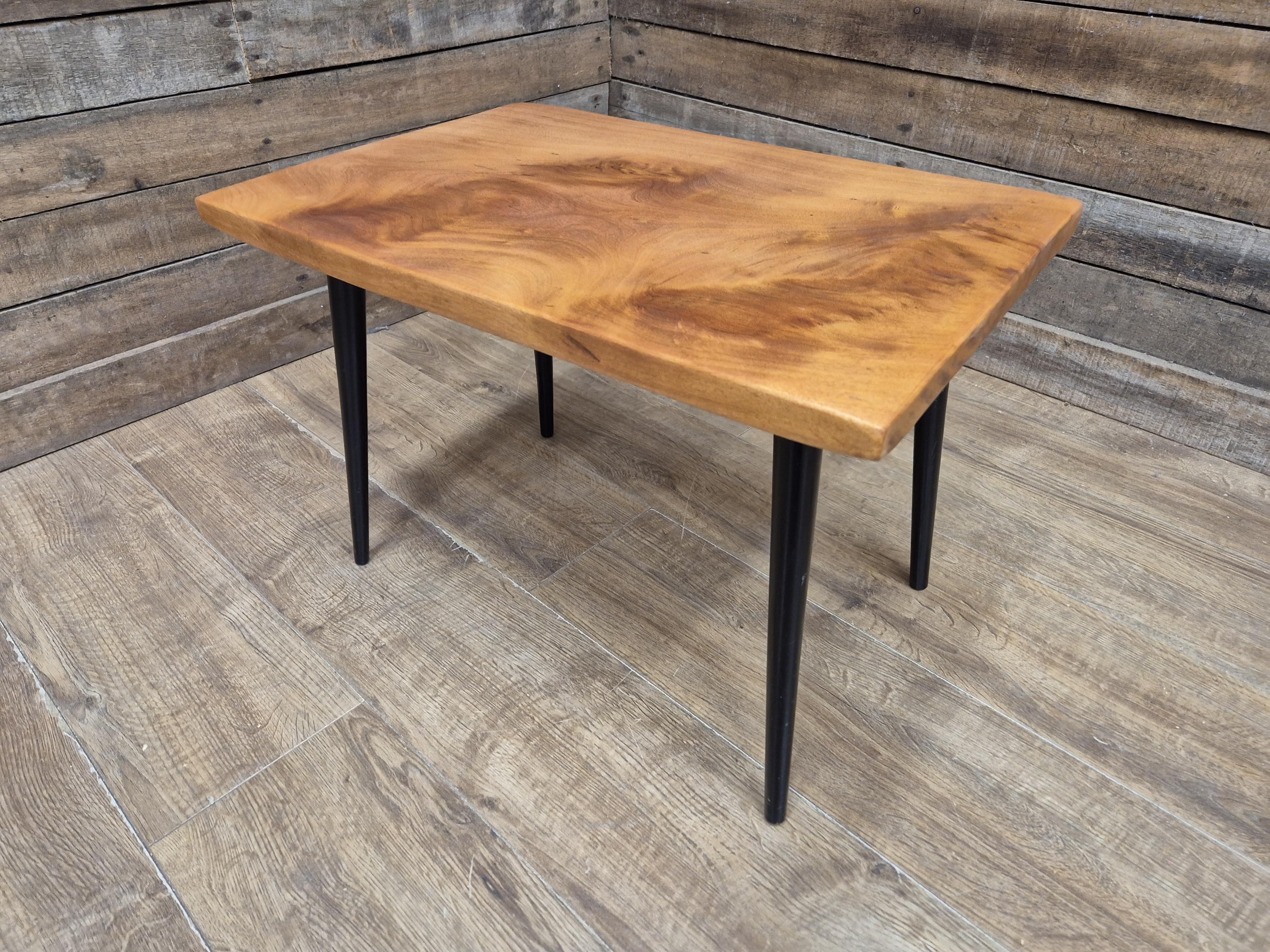 Mid Century Wood Coffee Table Black Tapered Legs Retro Scandinavian Style