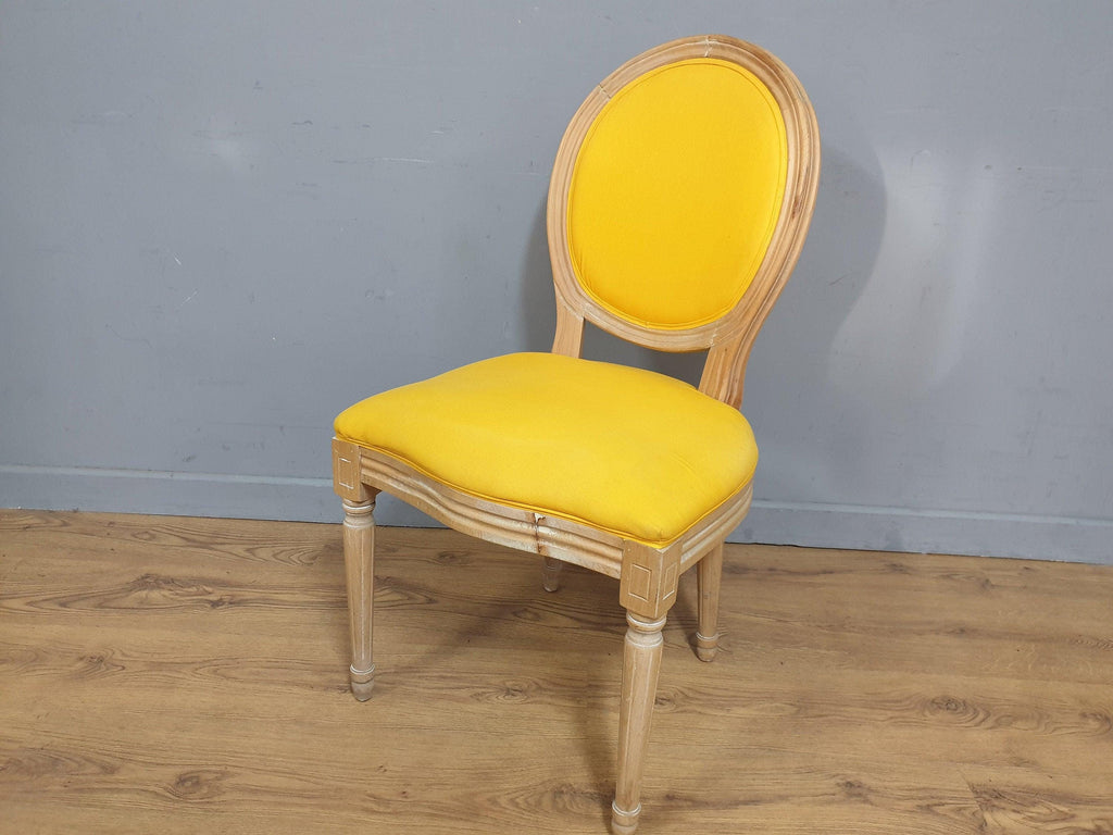 Vintage Country House Bedroom Hall Chair Upholstered Yellow Fabric