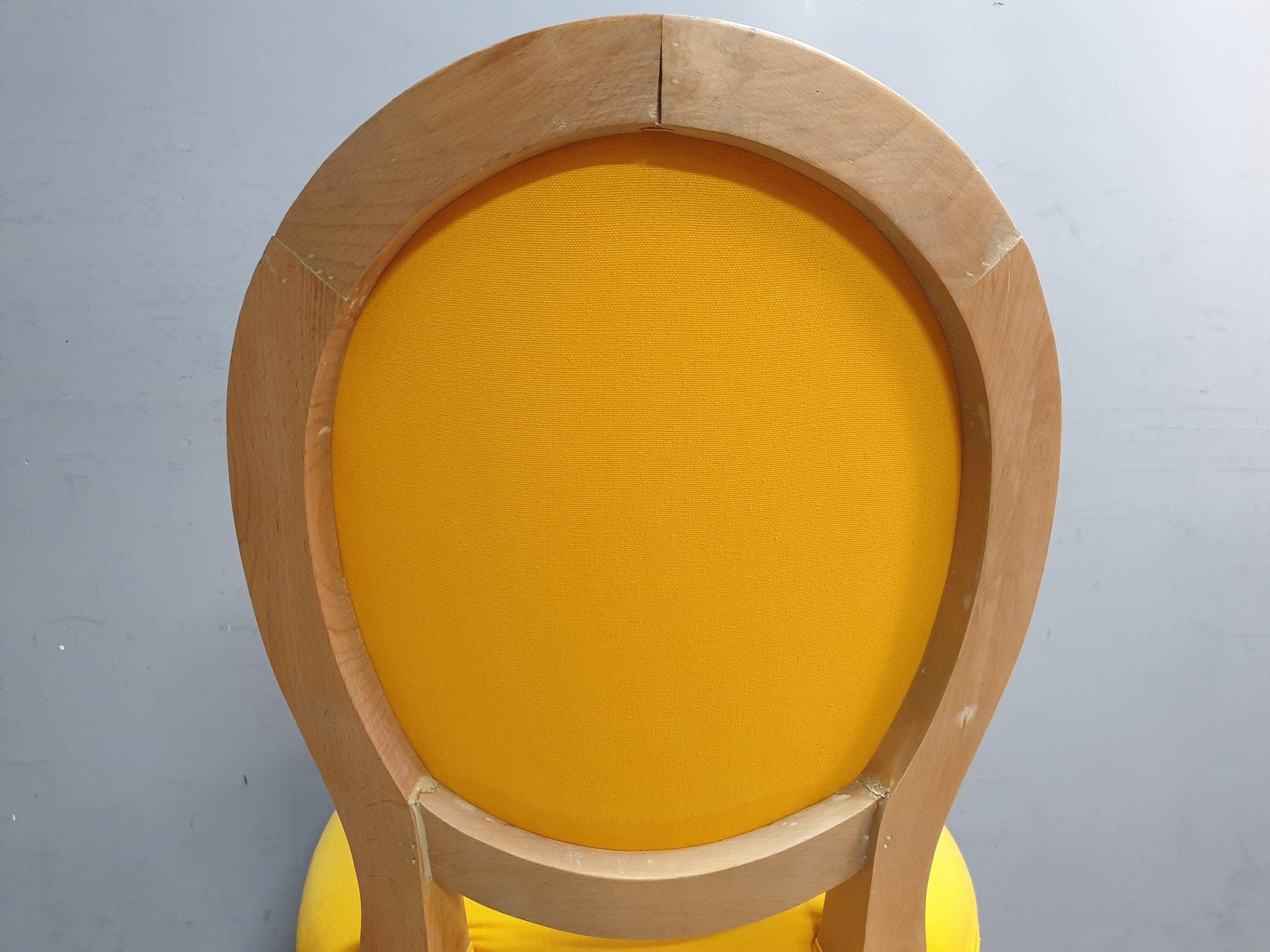Vintage Country House Bedroom Hall Chair Upholstered Yellow Fabric