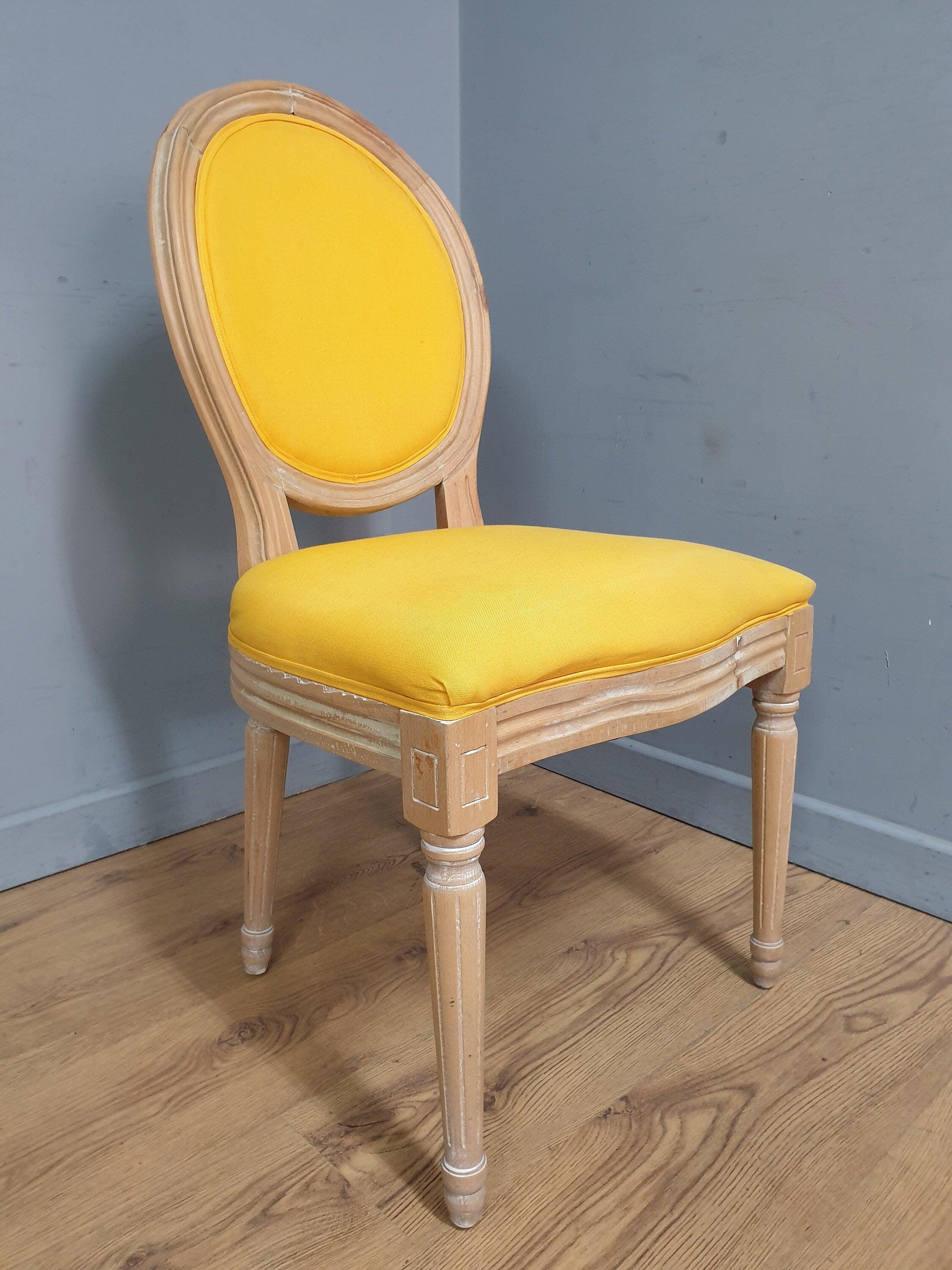 Vintage Country House Bedroom Hall Chair Upholstered Yellow Fabric