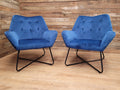 Two Blue Velvet Button Backed Armchairs Bedroom Chairs Retro Style