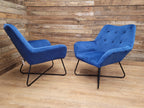 Two Blue Velvet Button Backed Armchairs Bedroom Chairs Retro Style
