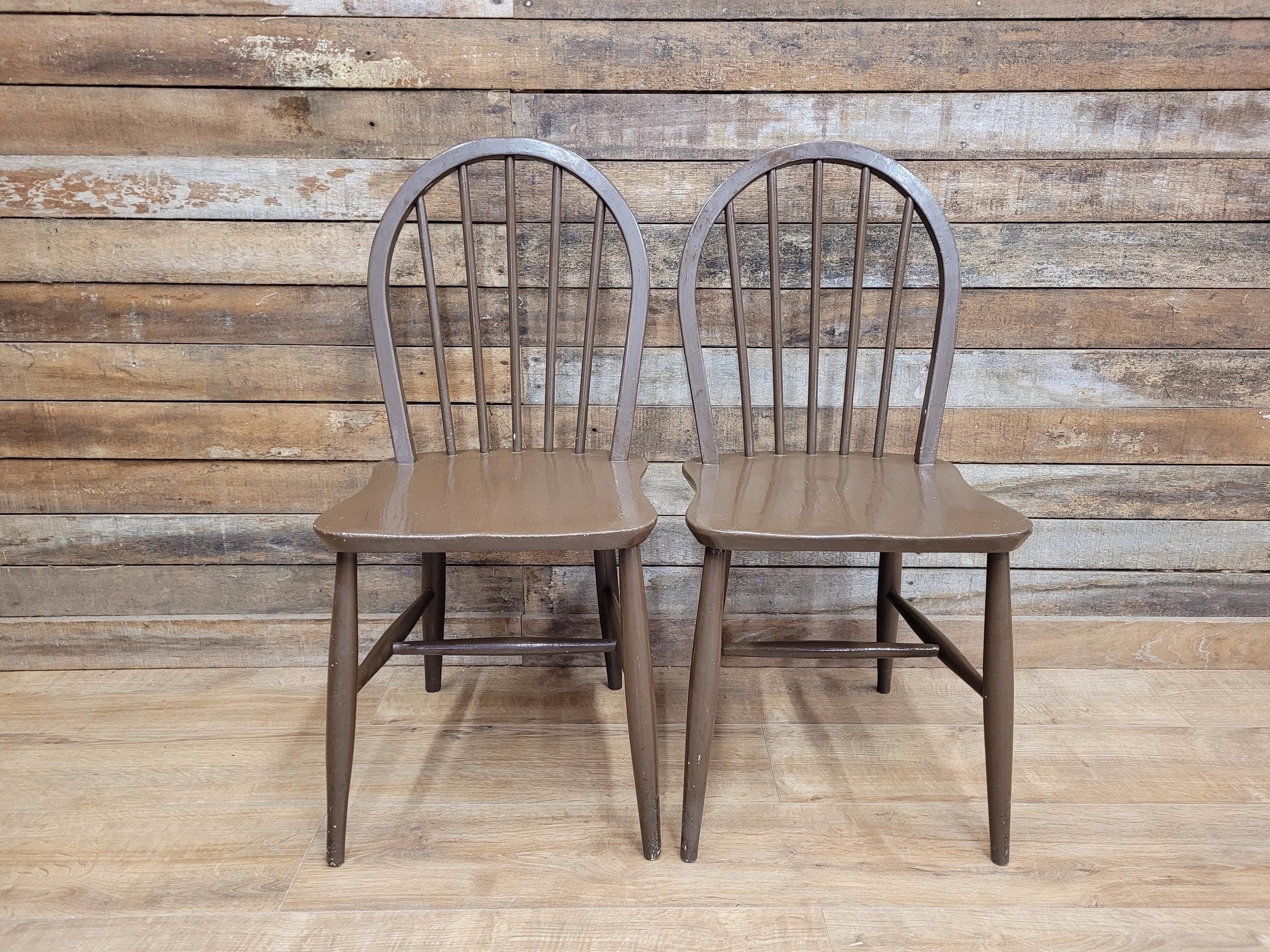 Vintage Pair Of Painted Stick Back Bow Back Windsor Kitchen Chairs