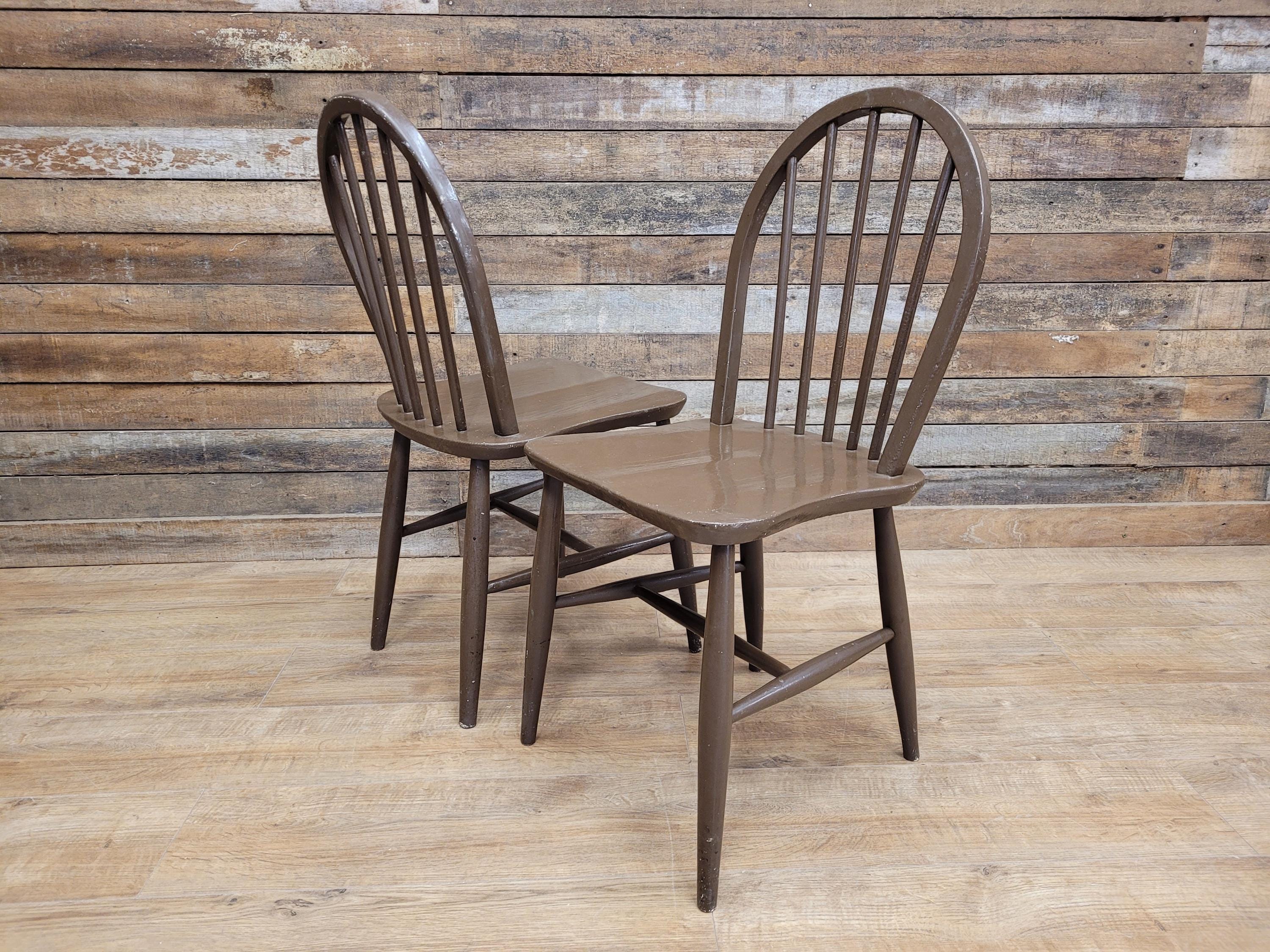 Vintage Pair Of Painted Stick Back Bow Back Windsor Kitchen Chairs