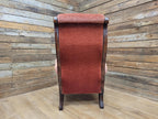 Antique Victorian Mahogany Button Back Armchair In Rust Fabric