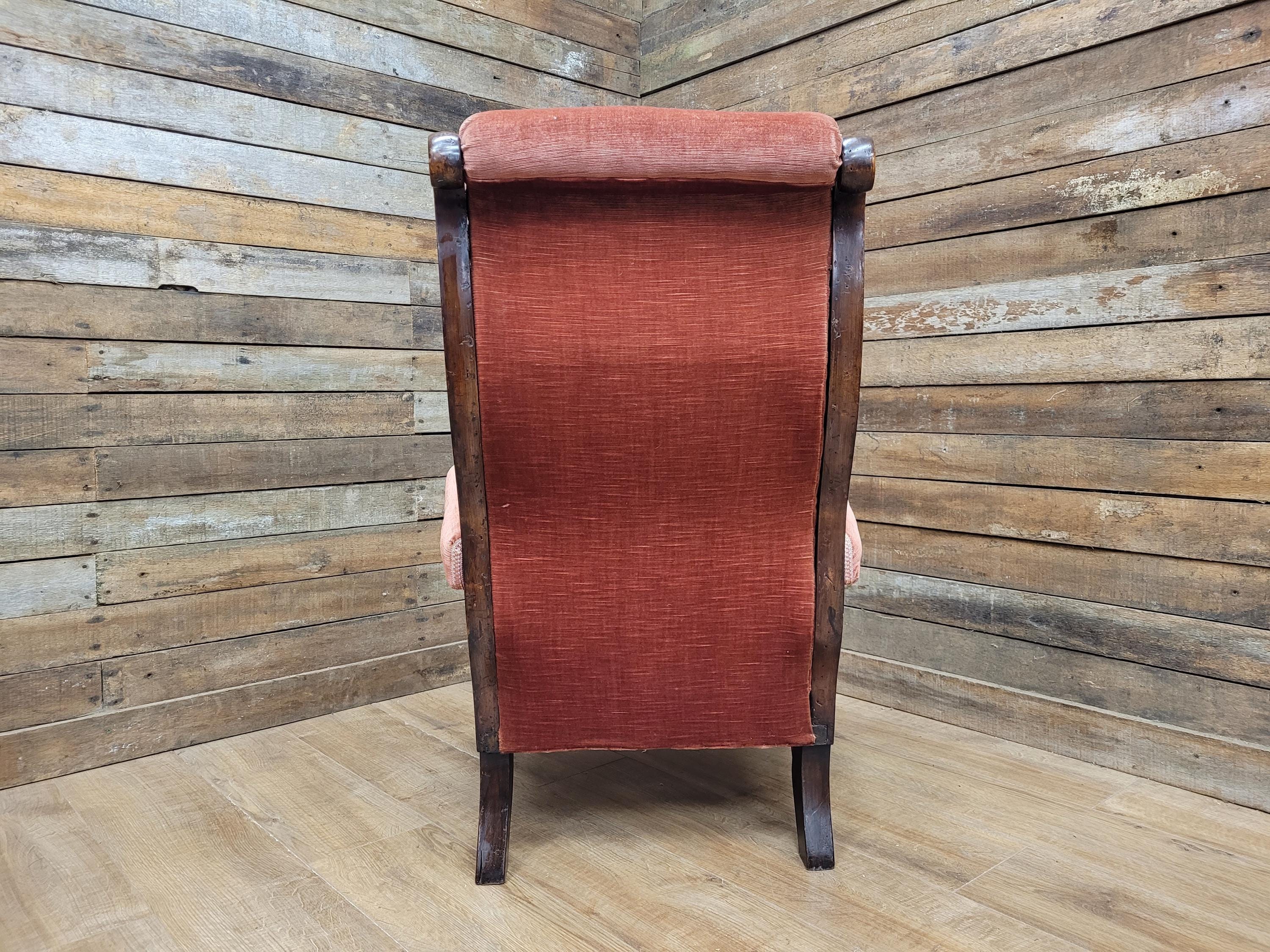 Antique Victorian Mahogany Button Back Armchair In Rust Fabric