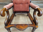 Antique Victorian Mahogany Button Back Armchair In Rust Fabric