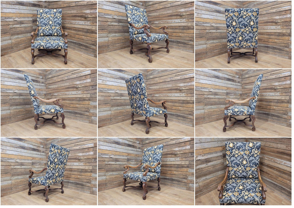 Antique Carved French Style Armchair Morris Bird Grande Throne Chair