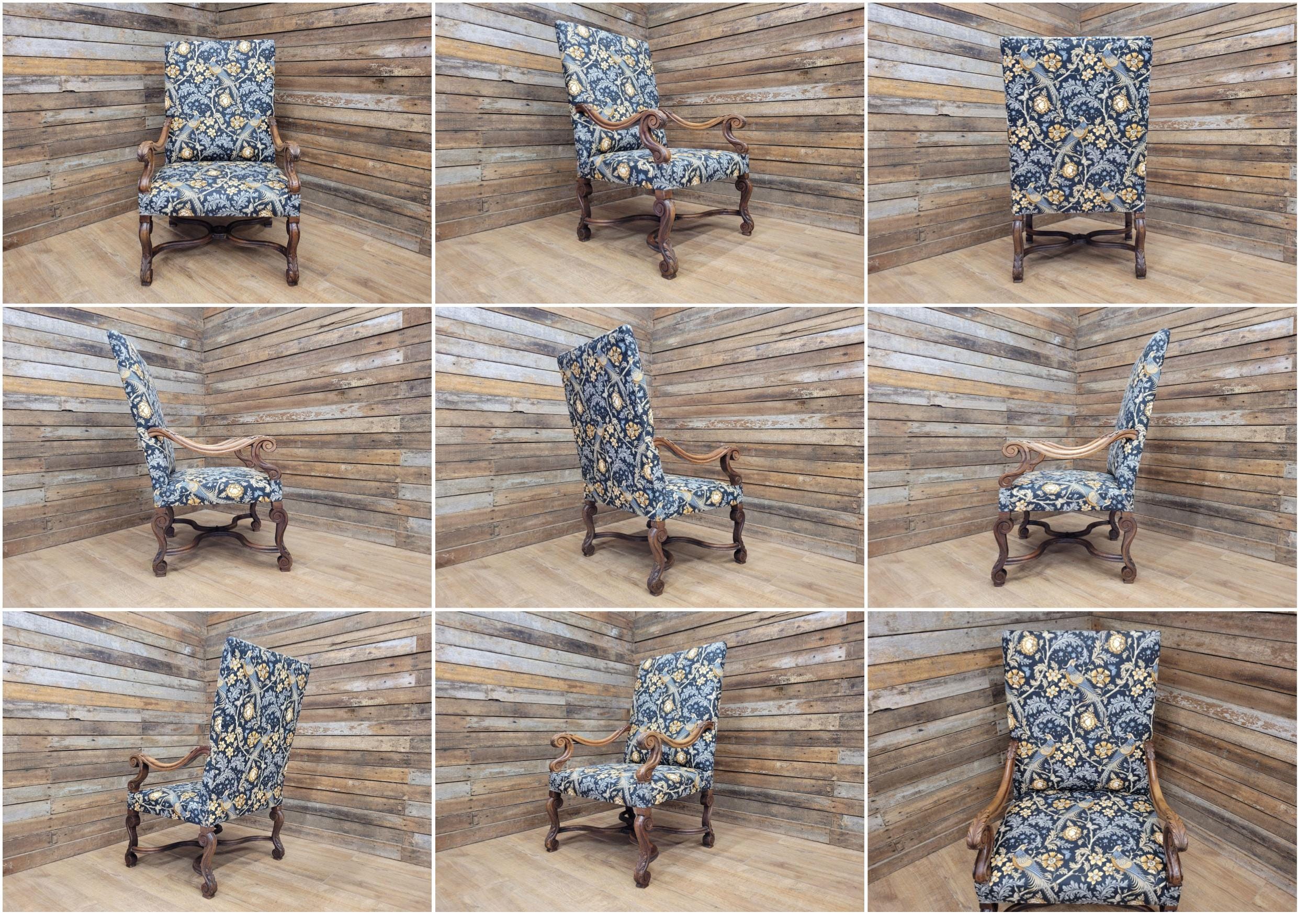 Antique Carved French Style Armchair Morris Bird Grande Throne Chair
