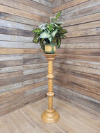 Vintage Blonde Torchiere Carved Barley Twist Circular Column Plant Stand