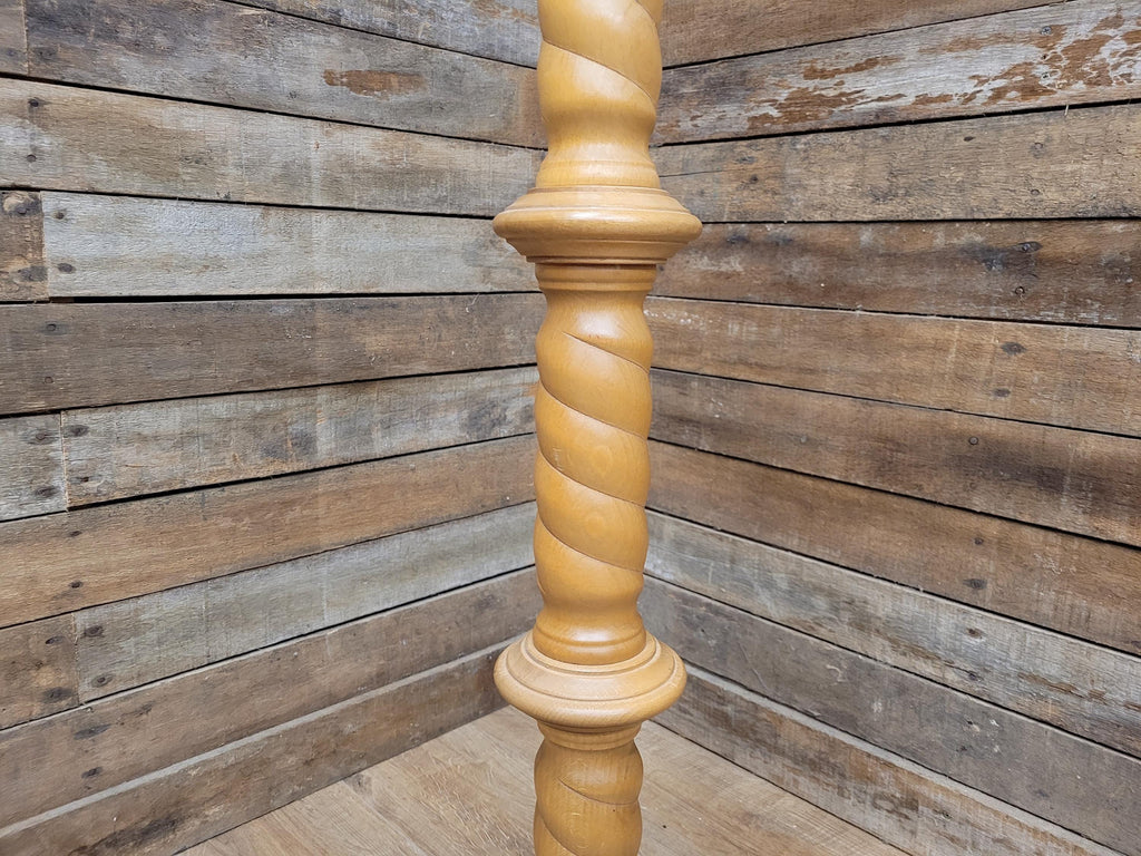 Vintage Blonde Torchiere Carved Barley Twist Circular Column Plant Stand