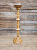 Vintage Blonde Torchiere Carved Barley Twist Circular Column Plant Stand