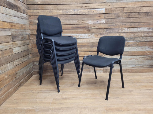 6 Black Fabric Multipurpose Stacker Chairs Stackable Meeting Conference Seating