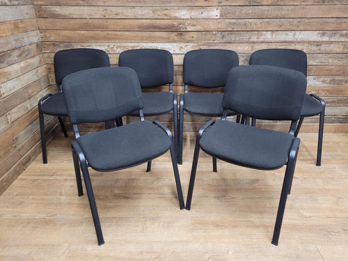 6 Black Fabric Multipurpose Stacker Chairs Stackable Meeting Conference Seating
