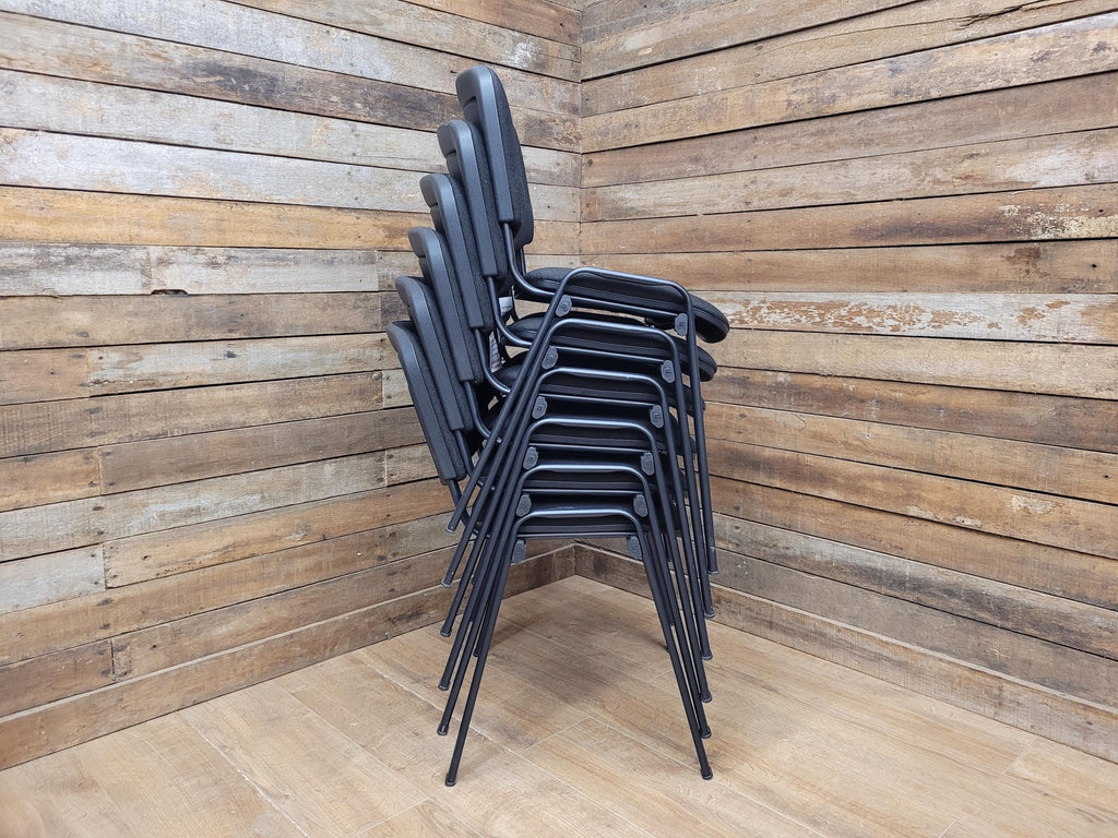 6 Black Fabric Multipurpose Stacker Chairs Stackable Meeting Conference Seating