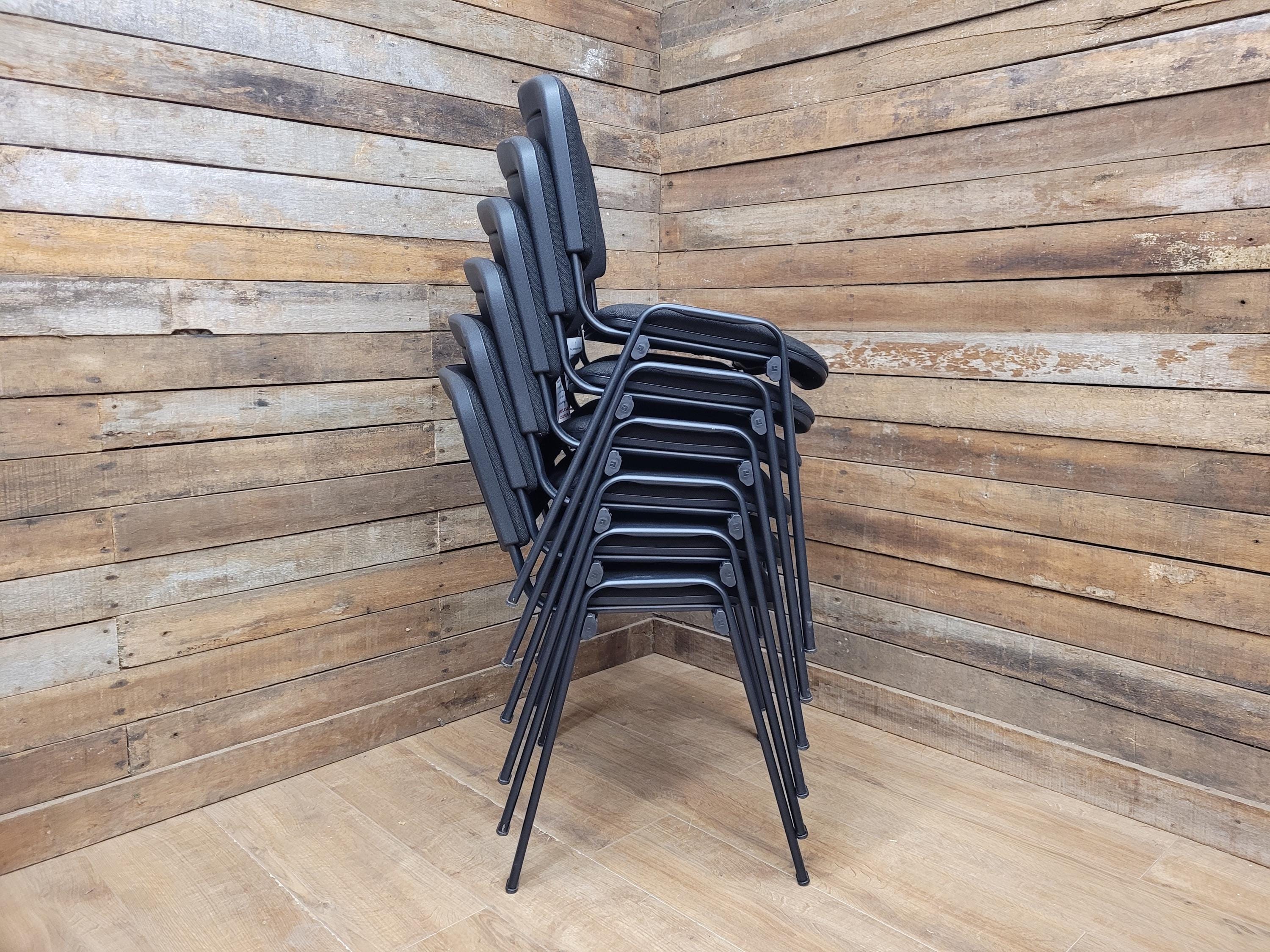 6 Black Fabric Multipurpose Stacker Chairs Stackable Meeting Conference Seating
