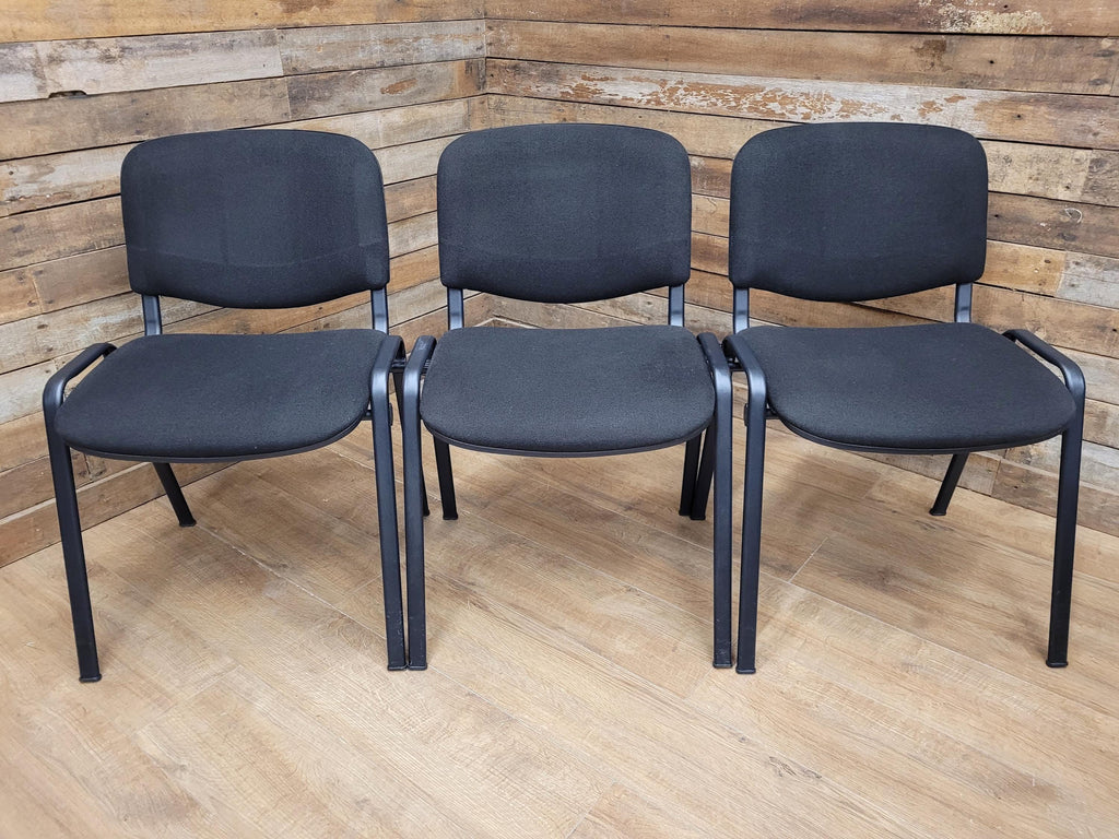 6 Black Fabric Multipurpose Stacker Chairs Stackable Meeting Conference Seating