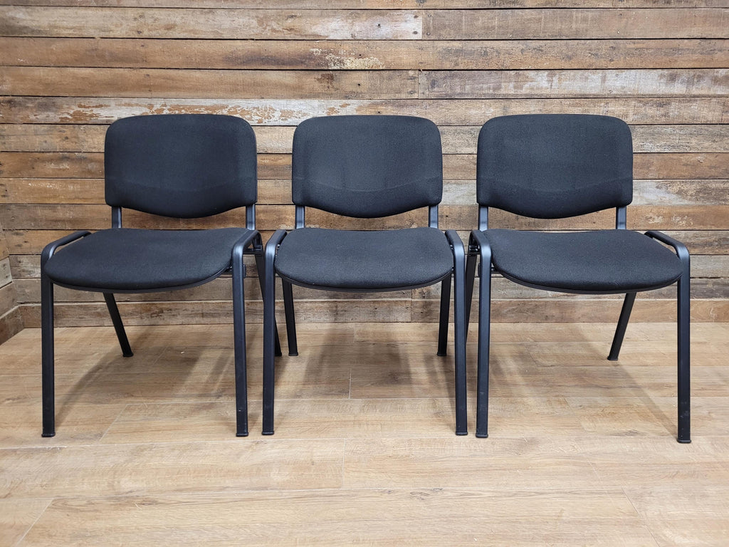 6 Black Fabric Multipurpose Stacker Chairs Stackable Meeting Conference Seating