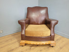 Vintage Brown Leather Tub Chair Club Armchair Distressed Art Deco Style
