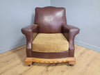 Vintage Brown Leather Tub Chair Club Armchair Distressed Art Deco Style