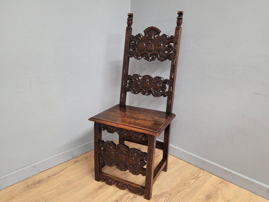 Antique 19thC Italian Carved Hall Chair Throne Renaissance Style