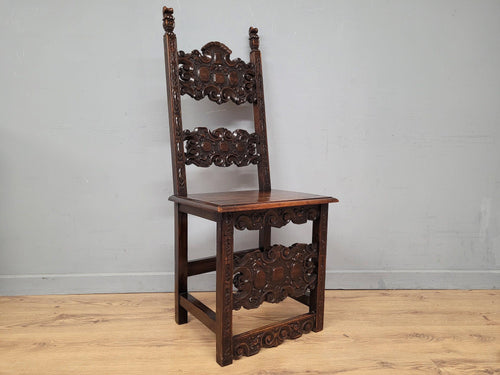 Antique 19thC Italian Carved Hall Chair Throne Renaissance Style