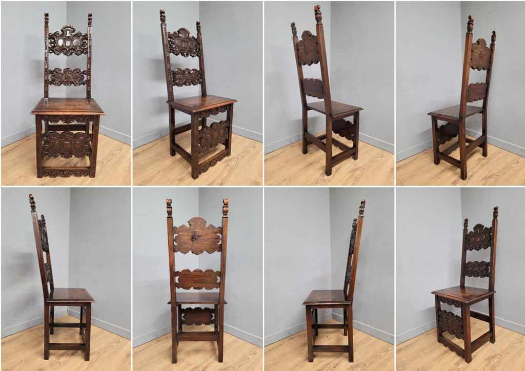 Antique 19thC Italian Carved Hall Chair Throne Renaissance Style