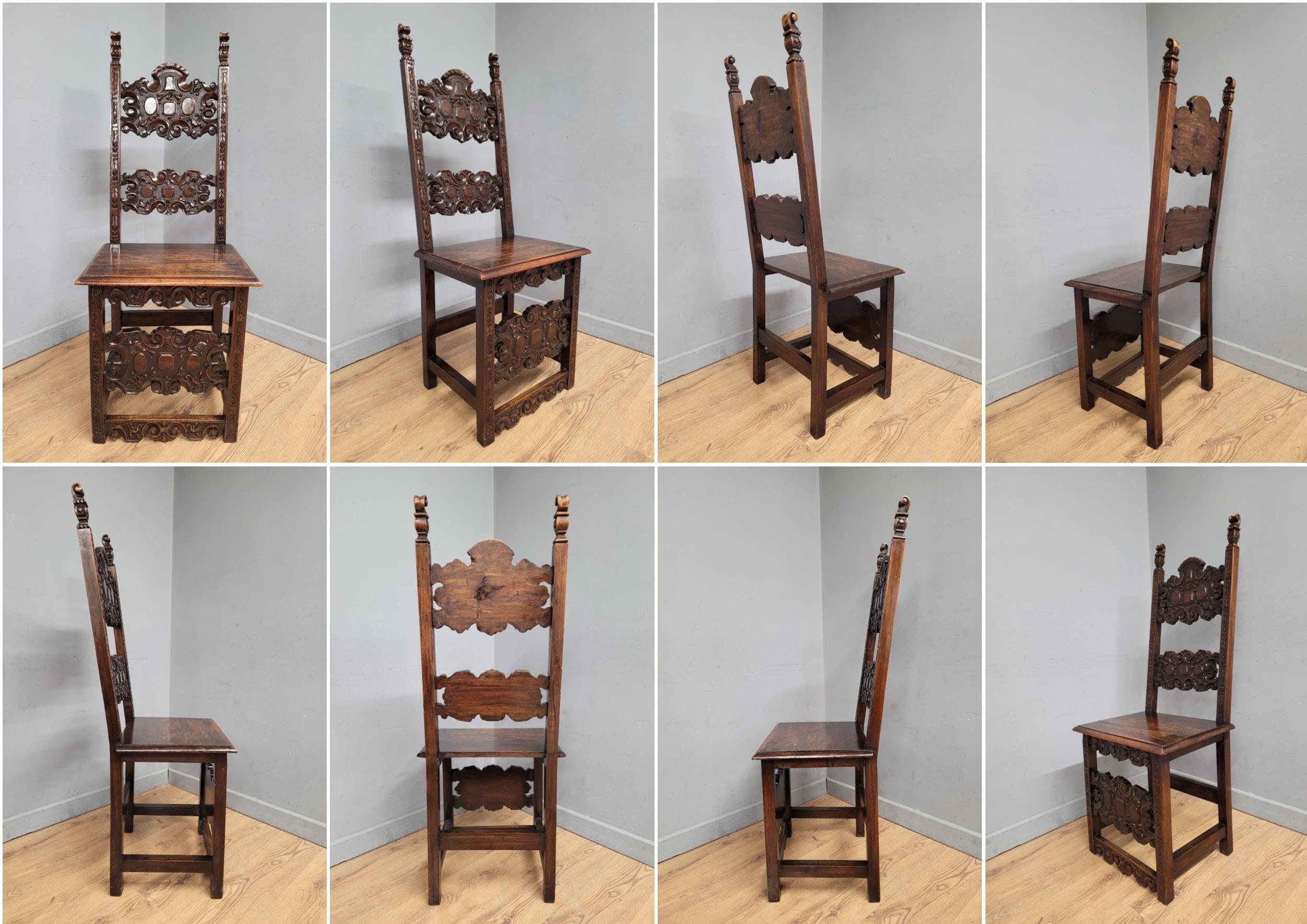 Antique 19thC Italian Carved Hall Chair Throne Renaissance Style