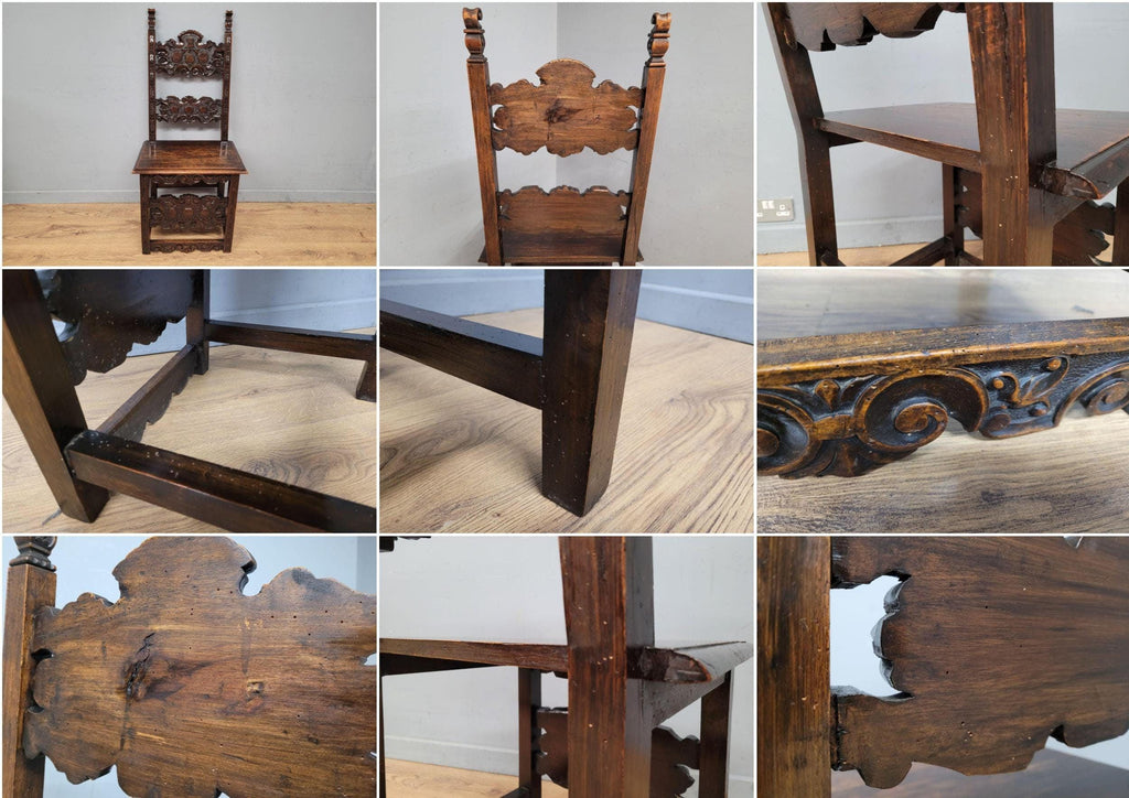 Antique 19thC Italian Carved Hall Chair Throne Renaissance Style