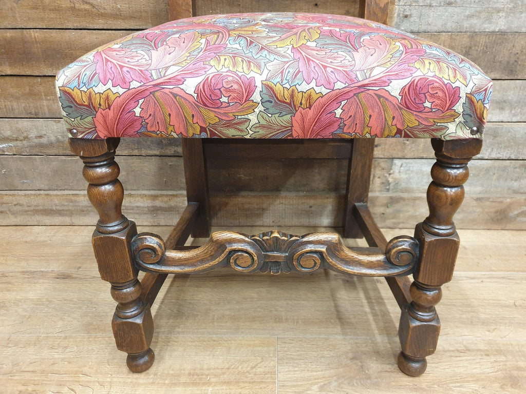 Antique William Morris Acanthus Fully Upholstered Oak Framed Chair Turned Legs