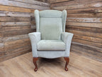 Vintage Petite Wingback Country House Green Armchair Queen Anne Legs