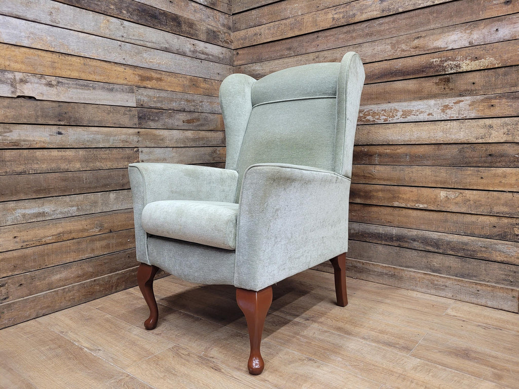 Vintage Petite Wingback Country House Green Armchair Queen Anne Legs
