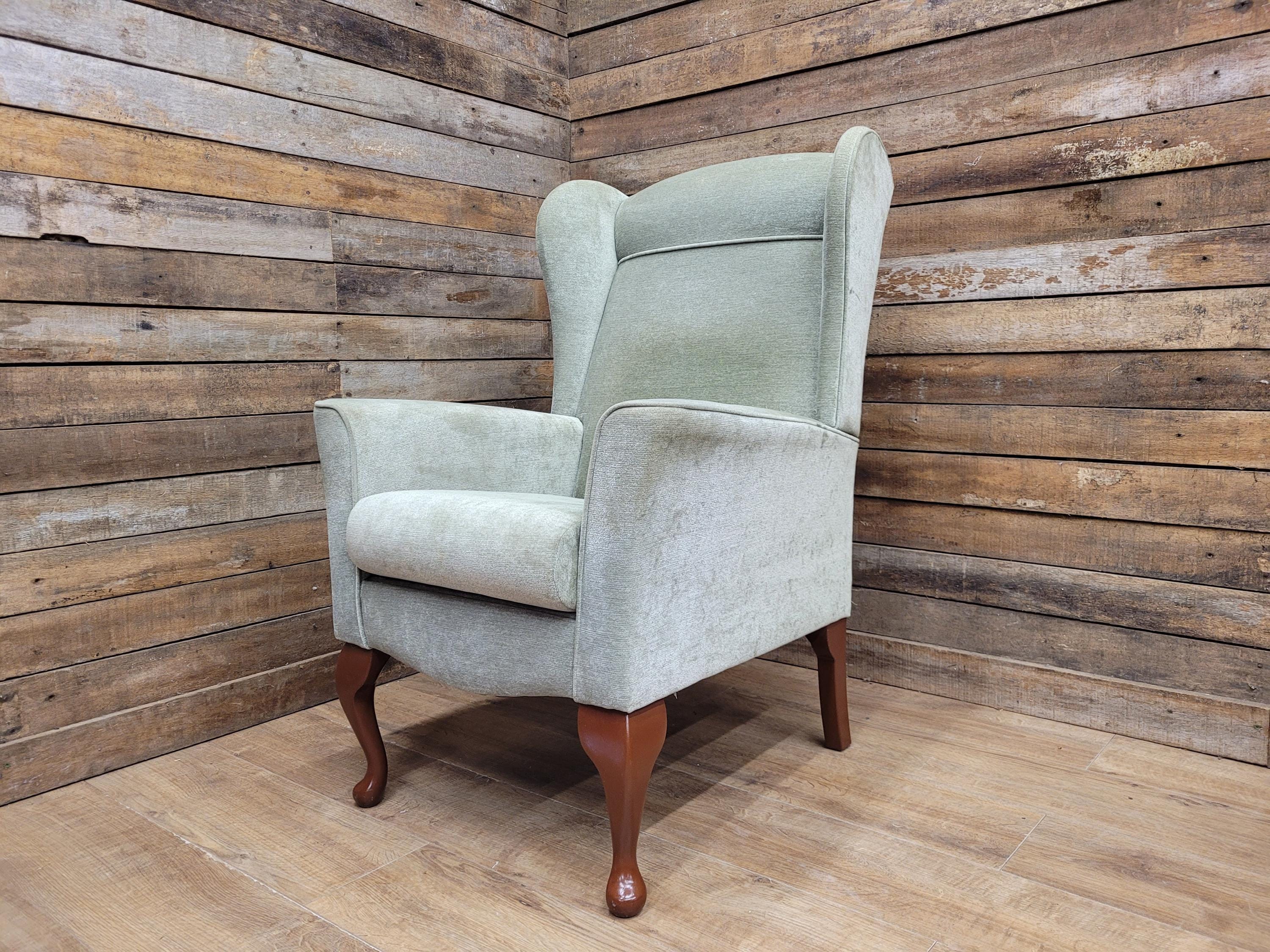 Vintage Petite Wingback Country House Green Armchair Queen Anne Legs