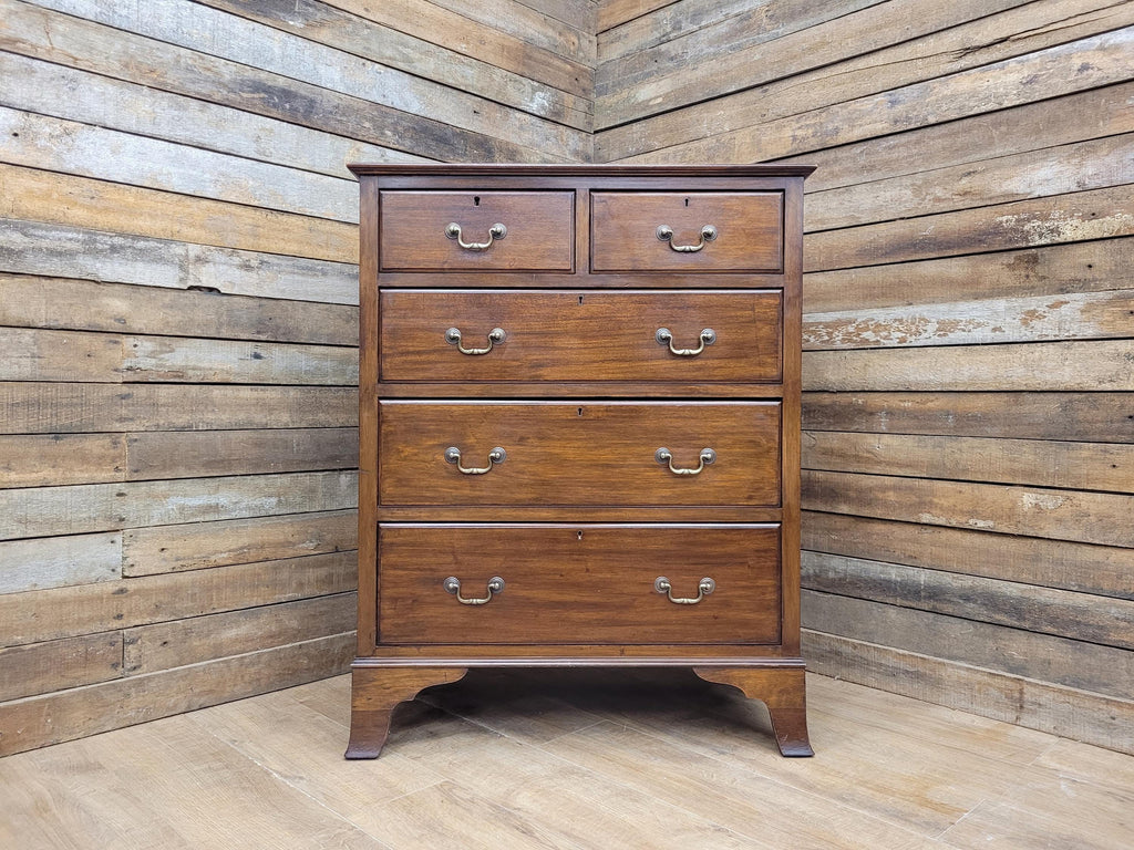 Vintage 2 Over 3 Mahogany Chest Graduating Drawers Bracket Feet Brass Fittings