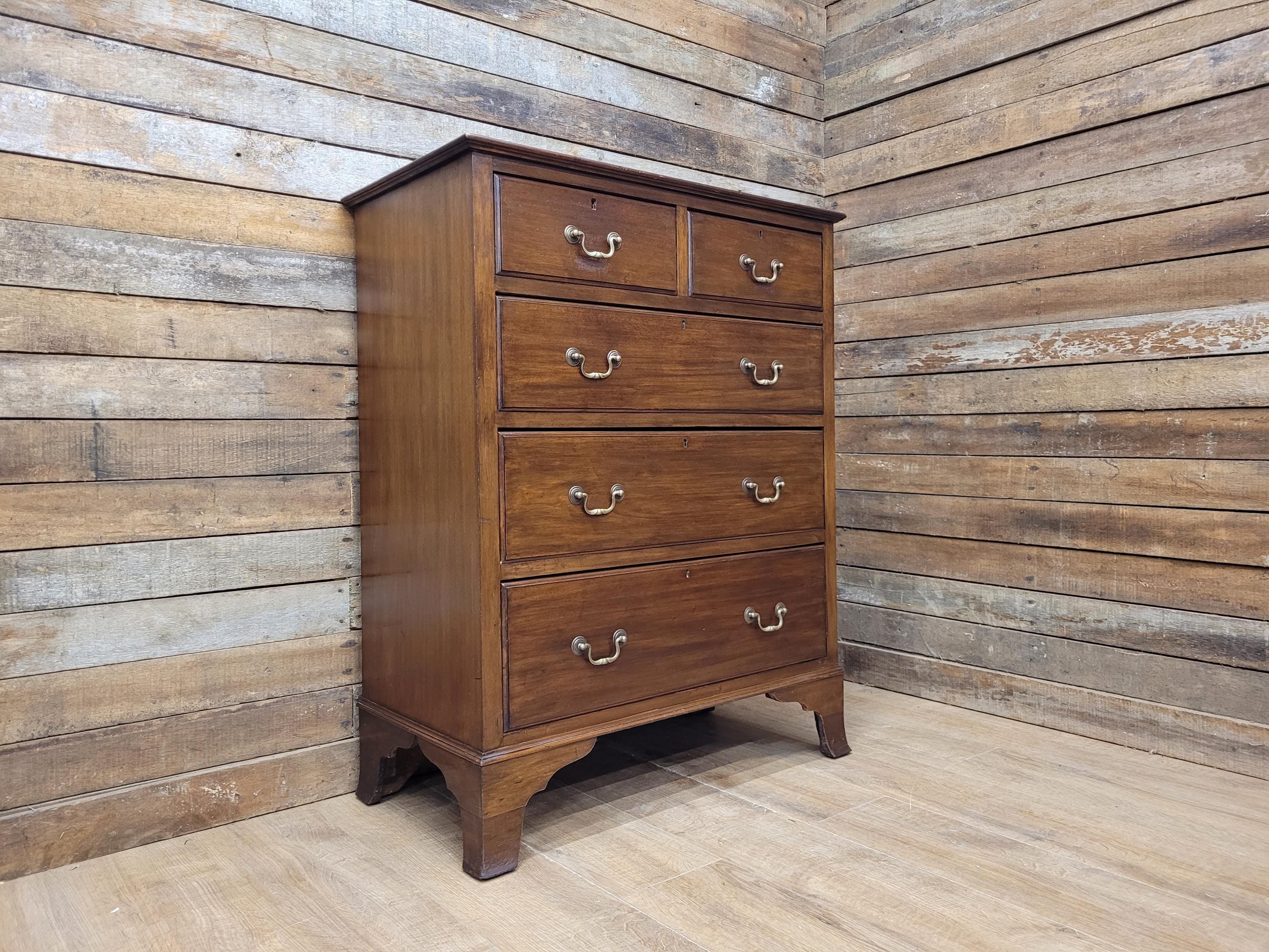 Vintage 2 Over 3 Mahogany Chest Graduating Drawers Bracket Feet Brass Fittings