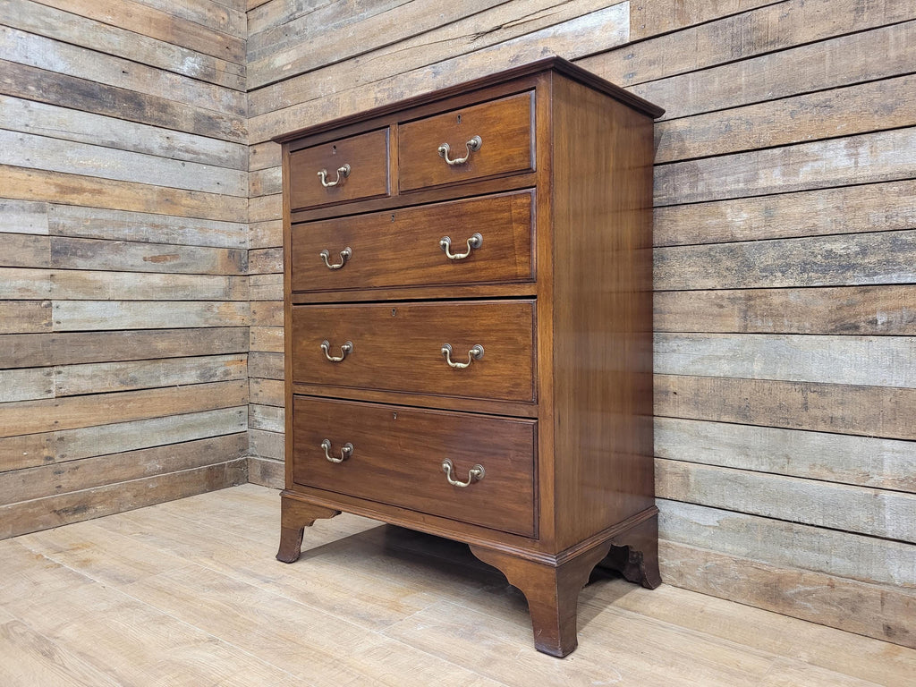 Vintage 2 Over 3 Mahogany Chest Graduating Drawers Bracket Feet Brass Fittings