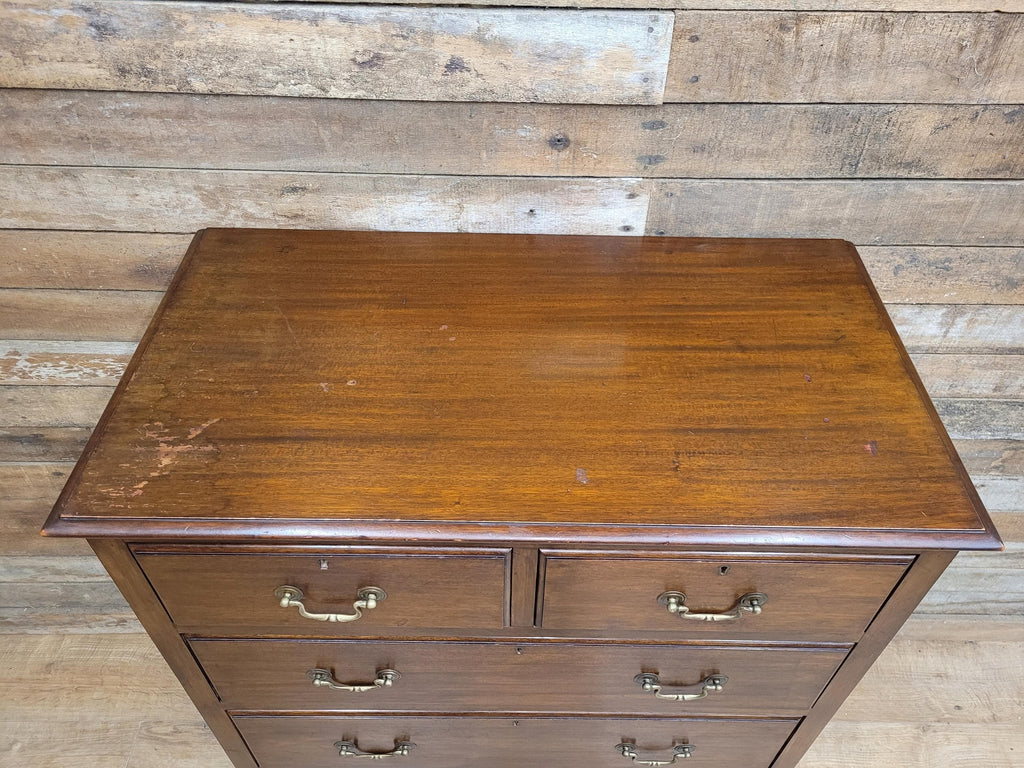 Vintage 2 Over 3 Mahogany Chest Graduating Drawers Bracket Feet Brass Fittings