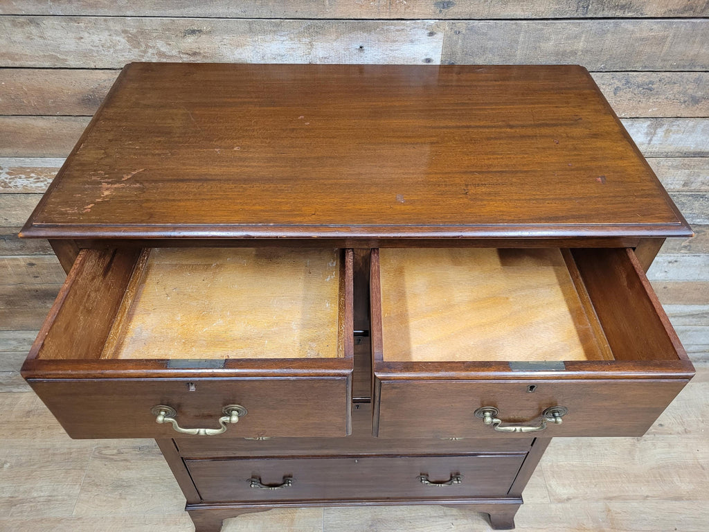 Vintage 2 Over 3 Mahogany Chest Graduating Drawers Bracket Feet Brass Fittings