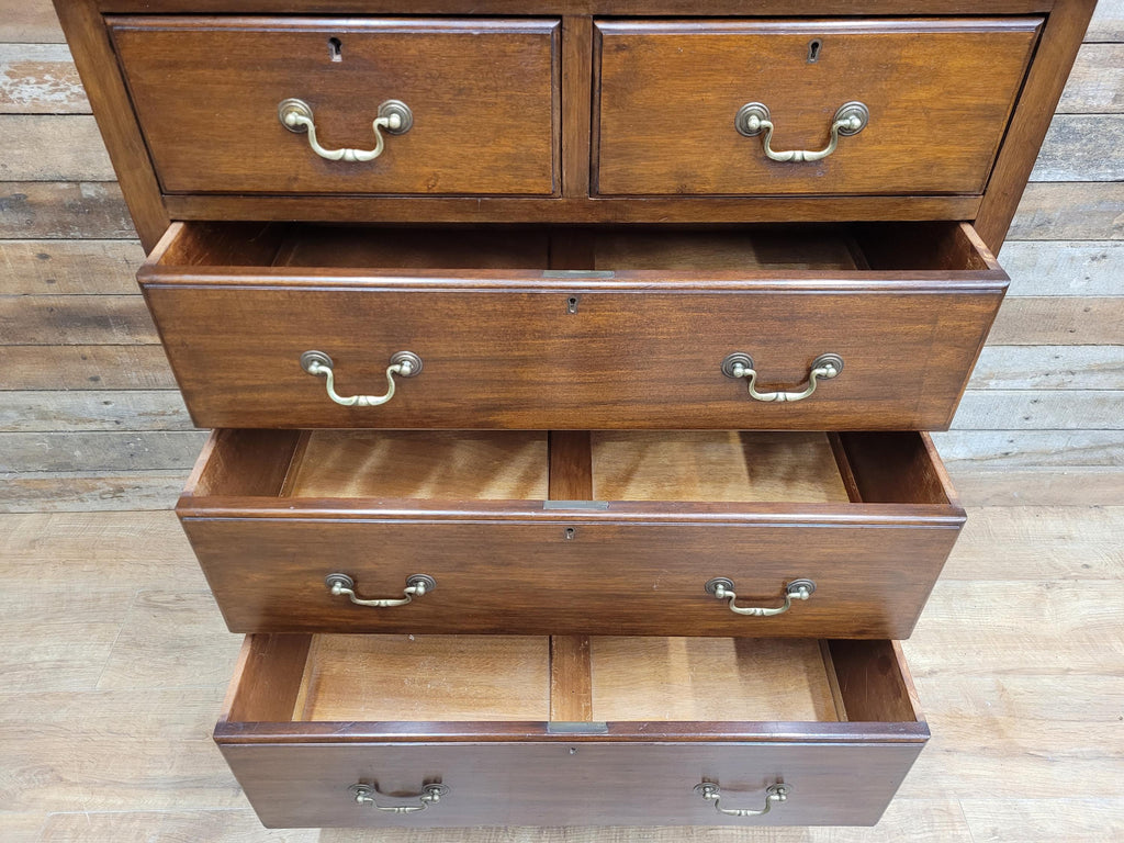 Vintage 2 Over 3 Mahogany Chest Graduating Drawers Bracket Feet Brass Fittings