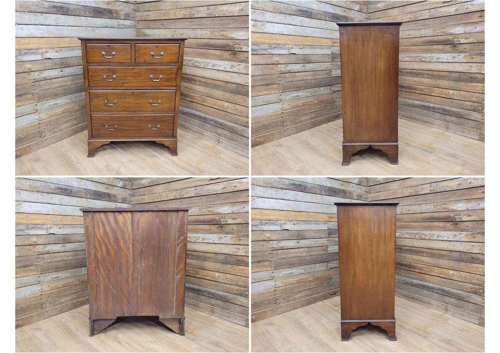 Vintage 2 Over 3 Mahogany Chest Graduating Drawers Bracket Feet Brass Fittings