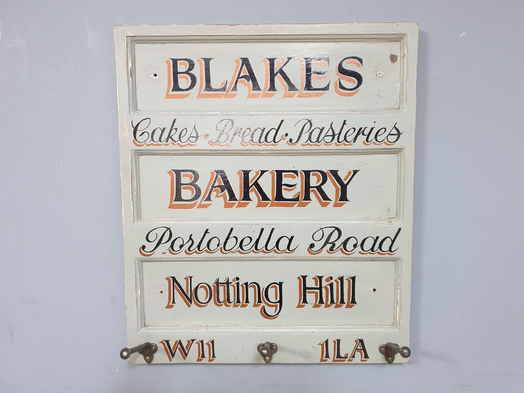 Vintage Distressed Rustic Hand Painted Blakes Bakery Sign Coat Rack