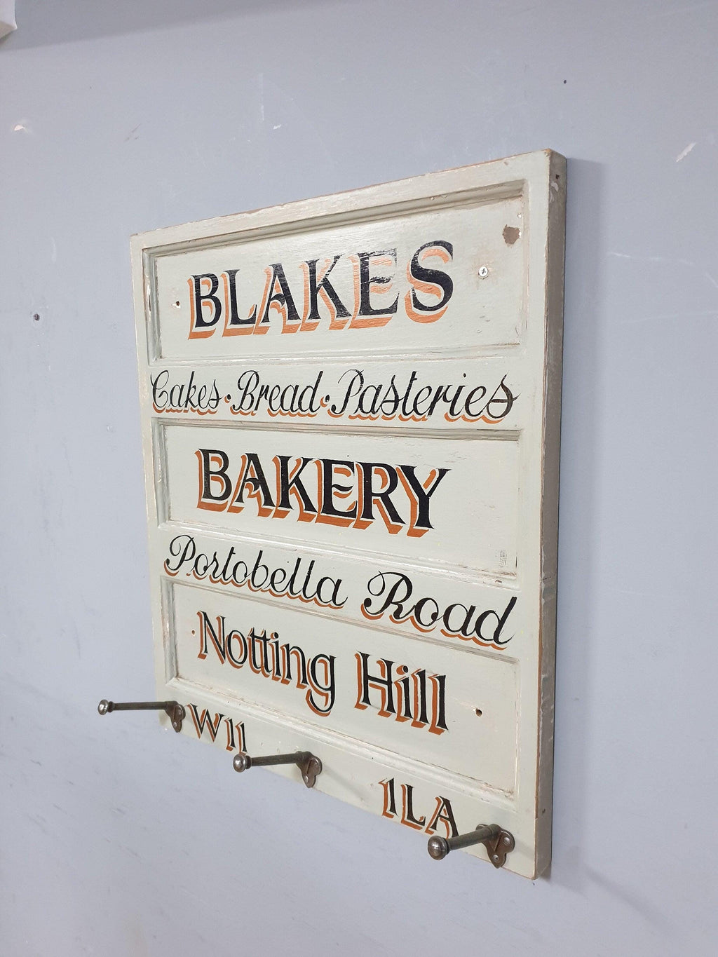 Vintage Distressed Rustic Hand Painted Blakes Bakery Sign Coat Rack